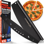 KitchenStar 18-Inch Pizza Cutter Rocker Blade - Sharp Stainless Steel Slicer Knife, Protective Cover, Black, Extra Large - Commercial Pizza Oven Accessories