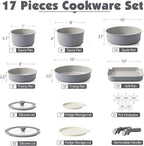 SENSARTE 17 Piece Ceramic Pots and Pans Set, Nonstick Detachable Handle Cookware, Induction Kitchen Cookware Set with Removable Handle, Dishwasher ＆ Oven Safe (Gray)