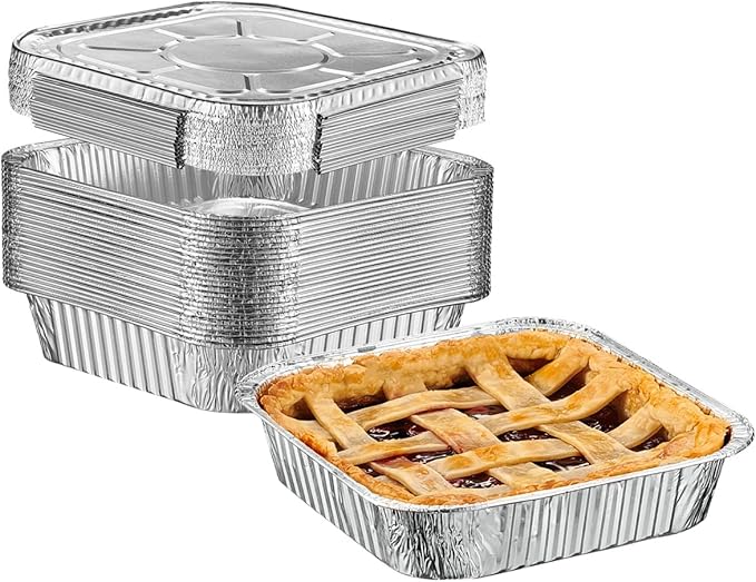 GUSTO [25 Sets 8-Inch Square Foil Pans with Lids - Disposable Food Containers, Aluminum Foil Pans For Baking, Cooking, Storing and Preparing Food (Formerly Comfy Package)