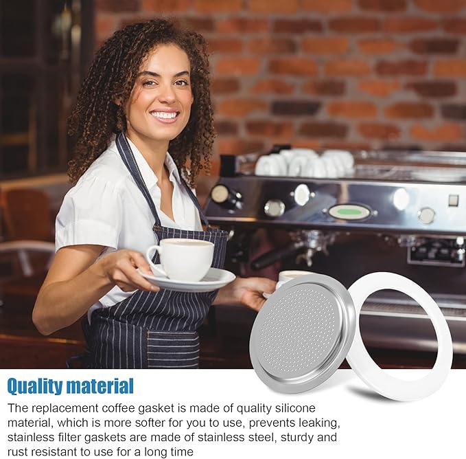 6 Pieces Moka Pot Replacement Cup Gasket with 2 Pcs Stainless Filter Silicone Moka Express Replacement Seals Funnel Kits Compatible Espresso Coffee Maker Parts(3-cup)