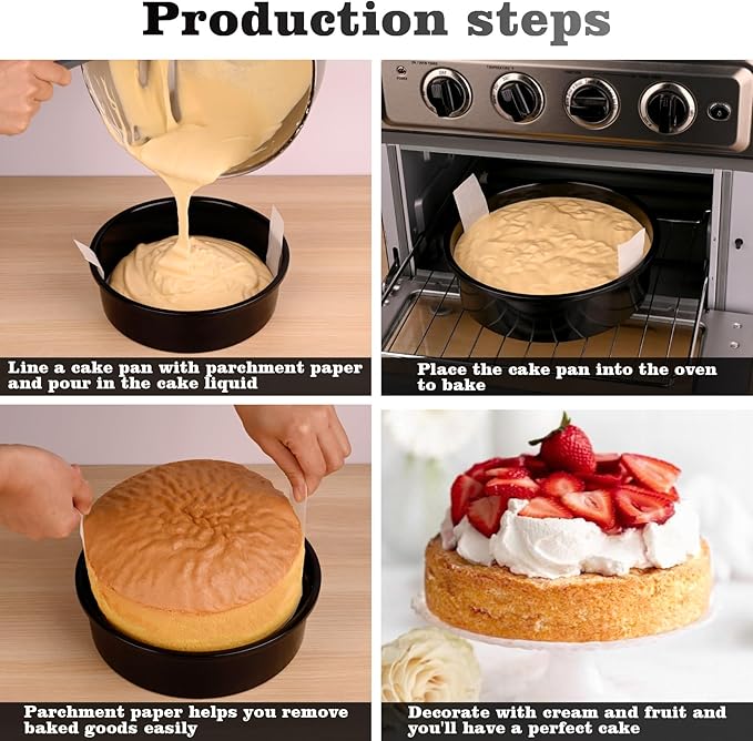 HUAKENER 3 Pack Round Cake Pans, 6" 8" 10 Inch Circle Cake Pan with 150 Pieces Parchment Paper, Non-stick Cake Baking Pans, Dishwasher Safe