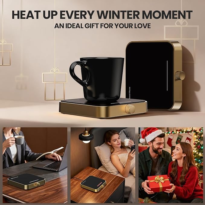 Maestri House Mug Warmer, Electric Coffee Cup Warmer for Desk with 3-Temp Settings,Auto Shut Off, Constant Temperature Heating for Beverage, Milk, Tea and Hot Chocolate at Home & Office (Gold)