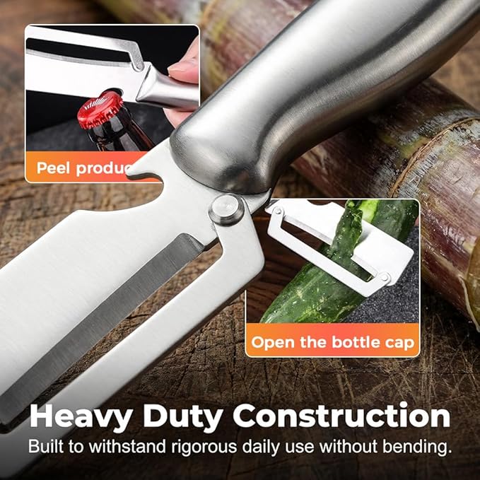 Multi-Functional Vegetable Peeler for Kitchen, 2026 New Vegetable Peeler with Wooden Handle and Bottle Opener, 2 in 1 Stainless Steel Kitchen Tool for Fruit Apple Potato Pumpkin Slicer (mixed, 3PCS)