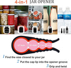 Bloss Jar Opener Bottle Opener Jar Gripper for Weak Hands, Seniors With Arthritis and Children, 4 in 1 Multi-Function Non Slip Colorful Can Opener Tool Get Lids Off Easily, Black Red