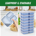 50 Pack (100-Piece) 32 oz Meal Prep Containers Reusable with Lids 3-Compartment, To Go Take Out Plastic Food Storage Containers, Sturdy Leakproof Food Safe, Microwave Freezer Dishwasher Safe, Blue