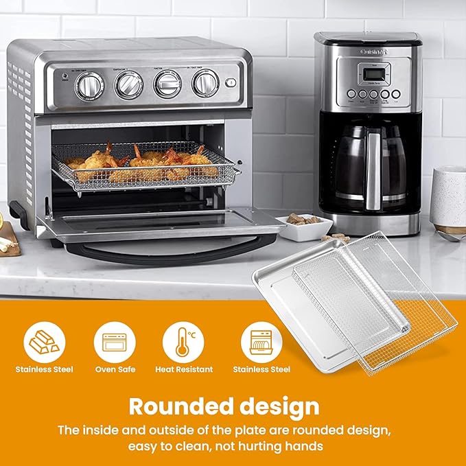 Air Fryer Basket Tray Replacement with Cuisinart TOA-60 TOA-65 TOA-70 air fryer toaster oven, 12.4 * 11''Steel Basket and Wire Rack Mesh Basket Accessories Parts, Dishwasher Safe