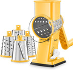 Geedel Rotary Cheese Grater - Upgraded Vegetable Shredder with 4 Interchangeable Blades, Easy to Clean Cheese Shredder with Handle, Kitchen Grater Nuts Grinder for Cutting Cheese, Vegetable, Nuts