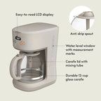 BELLA 12 Cup Programmable Coffee Marker, Reusable Dishwasher Safe Accessories, Easy LCD diaply, Auto Shutoff, 900 watt, Oatmilk