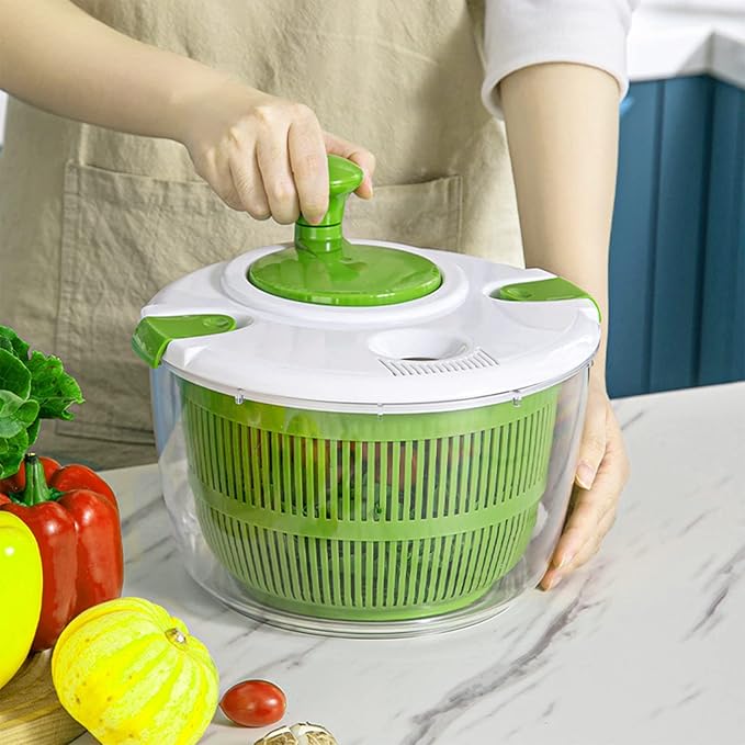 Salad Spinner, 5L Vegetable Washer Dryer Drainer Strainer with Bowl & Colander, Multi-Use Lettuce Spinner, Fruit Washer, Pasta and Fries Spinner