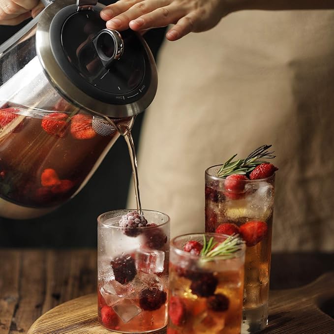 BUYDEEM K2423 Tea Maker, 316 Stainless Steel & Heat Resistant DURAN Glass Electric Kettle, 5 Temperature Settings, Removable Infuser, Auto Keep Warm, 1.2L
