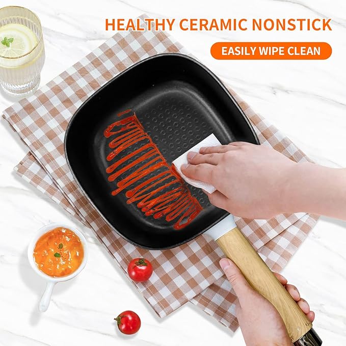 Audecook Hot Pot Electric 2L, Cermic Glaze Non-Stick Frying Pan 8 Inch, Portable Travel Cooker for Ramen/Steak/Fried Rice/Oatmeal/Soup, with Dual Power Control (Silicone Spatula Included)