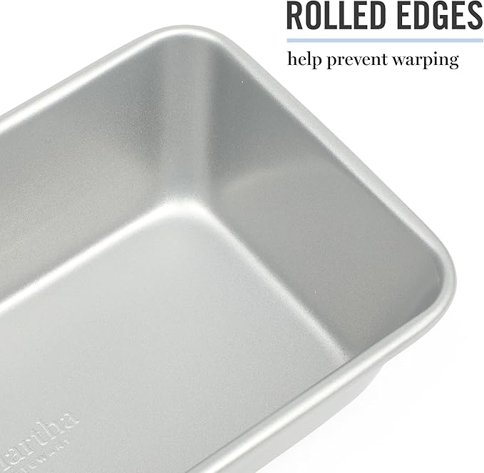 Martha Stewart Gallen 9 Inch Nonstick Carbon Steel Loaf Pan - Silver Durable Bakeware for Bread, Meatloaf & Cakes