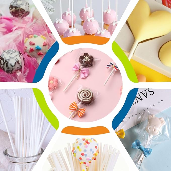 100 Count 6 INCH White Paper Lollipop Sticks,Cake Pop Sticks,Sucker Sticks for Cookies,Rainbow Candy,Chocolate,Cake Topper(Dia 4mm)