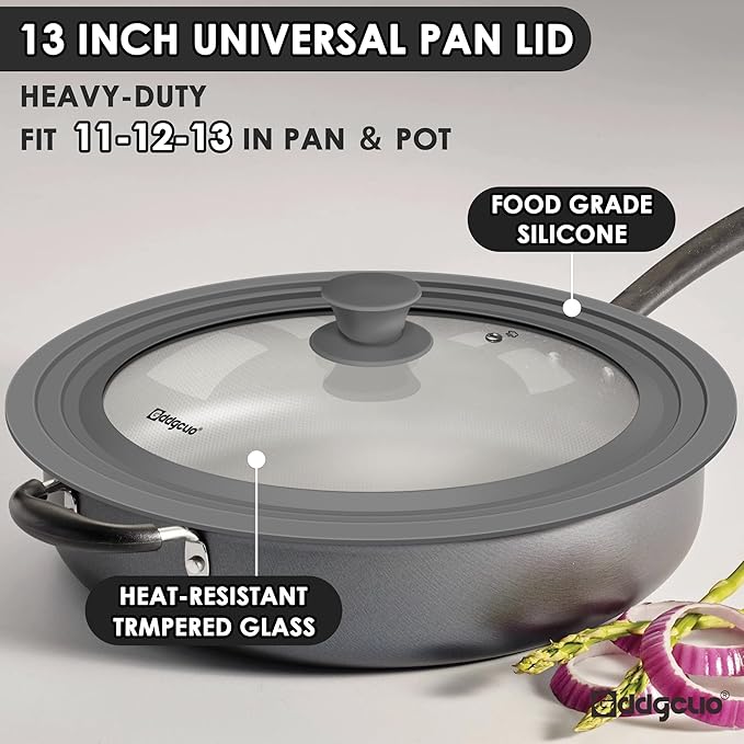 Universal Pan Lids, Silicone Pot lids for Pots, Pans & Skillets - Fits 11", 12" & 13" Diameter Cookware, Replacement Frying Pan lid, Dishwasher Safe (Grey)