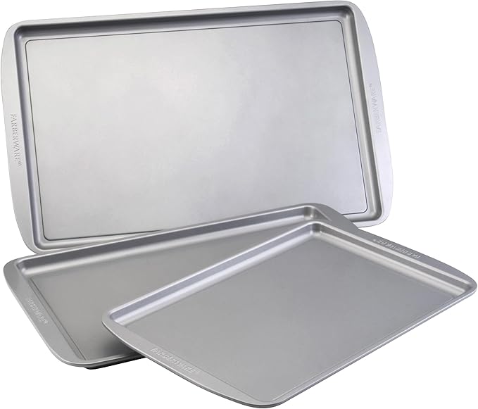 Farberware Nonstick Bakeware 3-Piece Cookie Pan Set, Gray