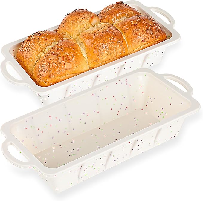 Vinino Silicone Bread Loaf Pan with Metal Reinforced Frame, 9.5 x 5 in Non-stick Silicone 1 lb Loaf Pan for Baking, 2 Pack Durable Bread Pan for Oven Dishwasher Safe - Cream