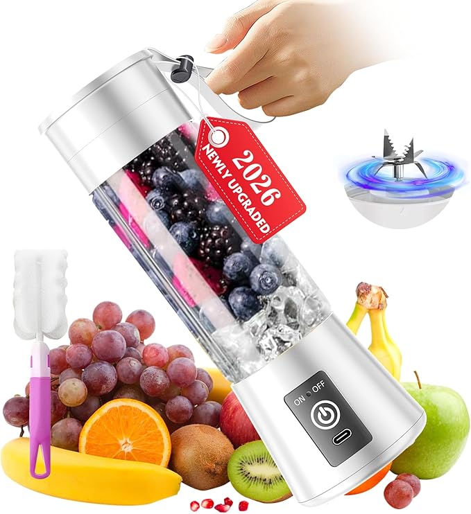 Cordless Portable Personal Size Blender - Mini Blender Make Smoothies and Shakes, 380Ml BPA Free Travel Cup, Powerful Blending Suit in Office/Home/Gym
