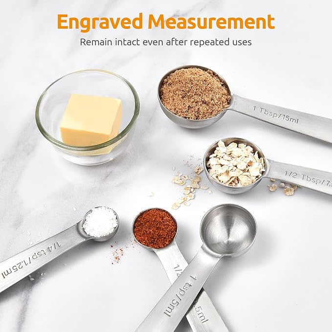 U-Taste Teaspoon Tablespoon Measuring Spoons: 18/8 Stainless Steel Measure Scoop Set of 5, 1/4 TSP, 1/2 TSP, 1 TSP, 1/2 TBSP & 1 TBSP, Metal Kitchen Measurement Utensil for Dry and Liquid Ingredients