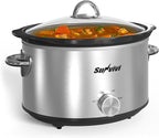 Sunvivi Small Slow Cooker 4QT, Mini Food Warmer with 3 Heating Settings, Removable Ceramic Pot, Dishwasher Safe Glass Lid, Stainless Steel, Silver