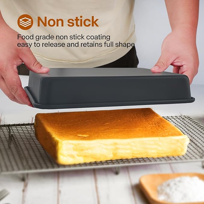 Rectangle Cake Pan, Deep Baking Pans Set Nonstick, 9/11/13 Inch, Heavy Duty Thickness Bakeware Roasting Tray for Toaster Oven, Thanksgiving Christmas Roast Turkey Pan, 3-Pack, Black