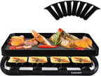 TAMARIT Classic 8 Person Raclette Grill 1500W Electric Tabletop Griddle with Reversible Plate, 8 Non-Stick Cheese Trays and Spatulas Indoor Portable Korean BBQ Barbecue Party Grill Black