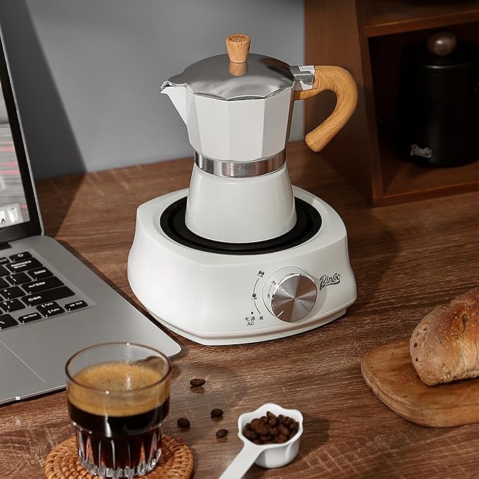 Bincoo Espresso Maker Stovetop,Camping Moka Pot 2 Cup/120ML,Stove Top Espresso Italian Coffee Maker,Easy to Use (White)