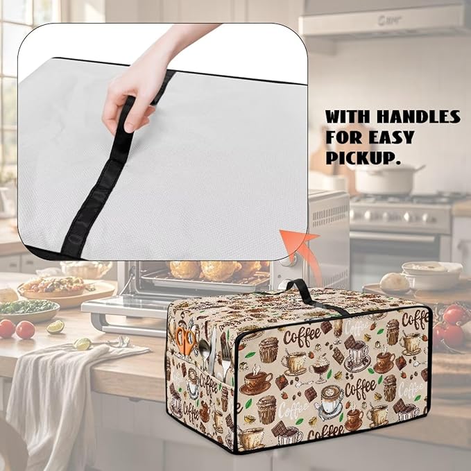 Coffee Chocolate Cake Print Toaster Oven Cover with Top Handle, Heavy Duty Dust-proof Microwave Oven Cover Compatible with Most Toasters Ovens (Medium-14.5 * 18.46 * 9 inches)