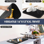 2 Pcs Silicone Trivets Black 16'' X 12'' Nonslip and Heat Resistant Hot Pads Trivets for Hot Pots and Pans Hot Pads for Kitchen(Black)