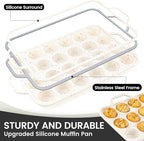 Vinino Mini Muffin Pan with Metal Reinforced Frame-1Pack, Silicone Cupcake Pan for Baking 24 Cup Mini Size, BPA Free Silicone Muffin Tray, Cupcake Baking Pan Molds for Oven Dishwasher Safe-Cream