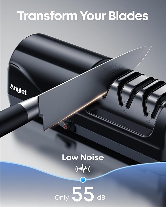 Electric Knife Sharpener for Kitchen, 3-Stage Knife Sharpener Electric with 100% Diamond Abrasives, 20° Precision Angle Guide, Fast & Safe Sharpening for Chef Knives, Home Use & Beginners (Black)