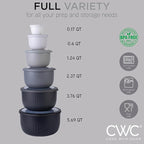 COOK WITH COLOR Prep Bowls with Lids- Wide and Deep Nesting Plastic Small Mixing Bowl Set with Lids, 12 Piece Set - Deep Bowls, Black/White