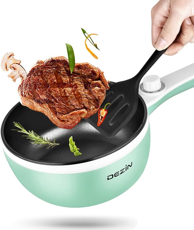Dezin Hot Pot Electric Upgraded, Non-Stick Sauté Pan, Rapid Noodles Electric Pot, 1.5L Mini Portable Hot Pot for Steak, Egg, Fried Rice, Ramen, Oatmeal, Soup with Power Adjustment