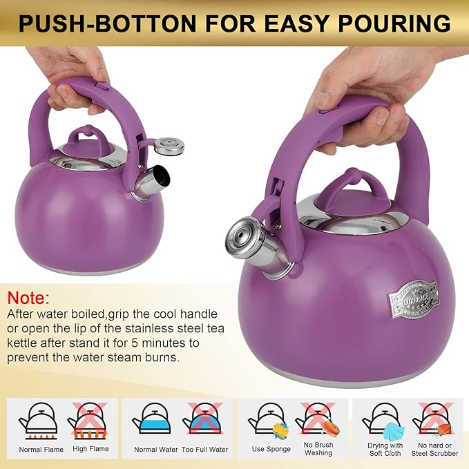 Tea Kettle for Stovetop, Food Grade Stainless Steel Water Kettle, Tea Pot for Home & Kitchen, 3.1 Quart