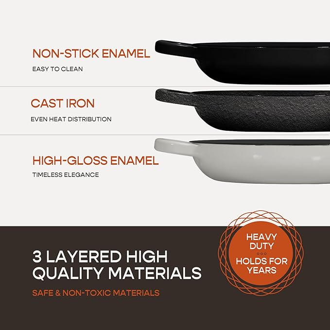Enameled Cast Iron Dutch Oven for Sourdough Bread Baking | 6 Quart Pot with Lid | 10 Inch Ceramic Enamel Thick Coated Cookware Set with Non Stick Silicone Baking Mat for Cooking | 6 Qt | White