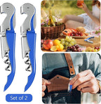 HYZ 2-Pack Wine Opener Waiter Corkscrew, Professional Wine Key for Servers, Bartender with Foil Cutter, Manual Wine Bottle Opener Double Hinged (Azure Blue)