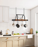 CHOEZON Hanging Pot Rack, Pot Hanger for Kitchen, Ceiling Mounted Pot Holder, Cookware Organizer with 12 S-Shaped Hooks, for Pot, Pan Storage, Space-Saving, Rustic Brown and Black TPR08BFC1