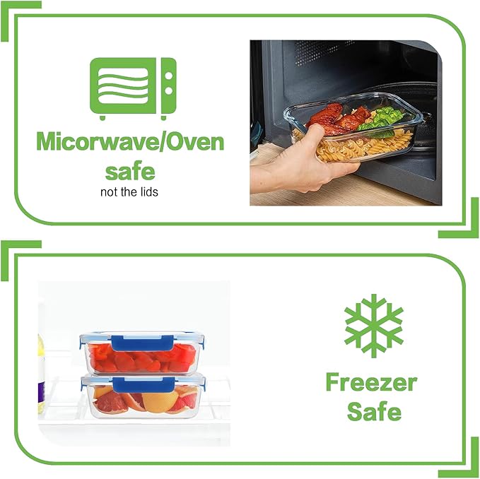 8 Pack 36oz Large Glass Meal Prep Containers with lids, Glass Food Storage Containers with Leak Proof Snap Lock Lids , Airtight Bento lunch Boxes, Kitchen Storage, Oven and Dishwasher Safe-Deep Blue