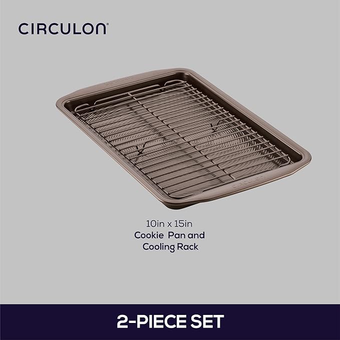 Circulon Nonstick Bakeware Set with Nonstick Cookie Sheet / Baking Sheet and Cooling Rack - 2 Piece, Chocolate Brown