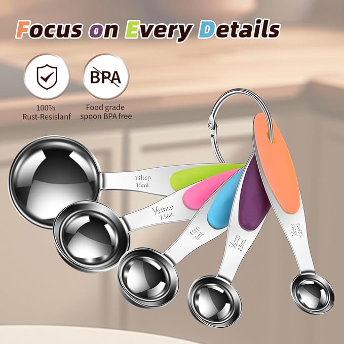 Measuring Cups and Spoons Set 304 Stainless Steel Measuring Spoons Liquid Measuring Cups, Metric and US Measurements, Stackable Cups and Spoons, Fits for Measuring Dry and Liquid Ingredients