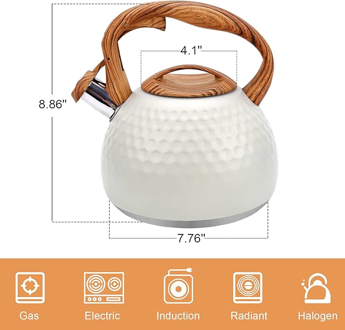 Tea pot, 3.2Qt Whistling Tea Kettle Stovetop, Convenient switch/heat-resistant handle, coffee, tea, milk teapots, Gas Electric Applicable (cream)