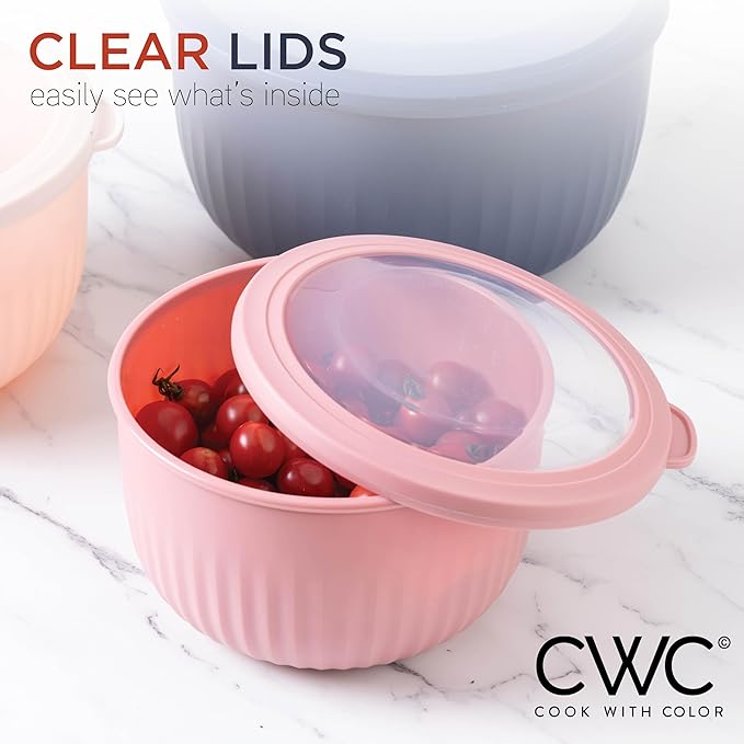 COOK WITH COLOR Prep Bowls with Lids- Wide and Deep Nesting Plastic Small Mixing Bowl Set with Lids, 12 Piece Set - Deep Bowls, Navy