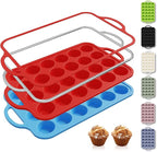 2 Packs 24 Cups Silicone Muffin Pan with Metal Reinforced Frame Mini Size Cupcake Pan Tray Egg Bites Silicone Circle Cookie Molds Muffin Tin Tart Pans Baking Sheet Set for Breakfast Sandwiches