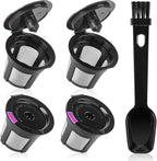 Reusable K Cups, 4 Pack Reusable Coffee Pods with Coffee Spoon, Refillable K Cups Coffee Filters with Food Grade Stainless Steel Mesh Compatible Fit for 1.0 Brewers Black