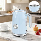 SUSTEAS Electric Kettle - 57oz Hot Tea Kettle Water Boiler with Thermometer, 1500W Fast Heating Stainless Steel Tea Pot, Cordless with LED Indicator, Auto Shut-Off & Boil Dry Protection, Blue