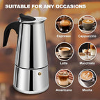 6 Cup Stovetop Espresso Maker Stainless Steel Moka Pot Stove Top Percolator Italian Coffee Makers Capable Mocha Greca Machine Cafe Classic Induction Cookers for Home and Camping 300ml 10oz
