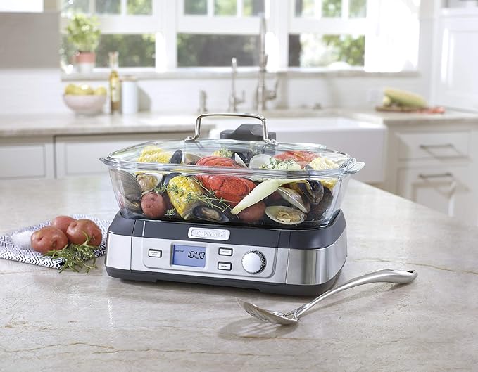Cuisinart Cookfresh Digital Glass Food Steamer for Cooking, 5-Liter Vegetable Steamer with 5 Pre-Programmed Settings, Keep Warm Function, Audible Alert, Dishwasher-Safe Pot, STM-1000, Stainless Steel