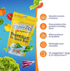 Bluapple VeggieZips Premium Produce Storage System - 40 Piece Set, 20 Food Saver Bags + 20 HydroLiners, Keep Produce Fresh Longer, Washable & Reusable Bags with Humidity Control for Fruit & Vegetables