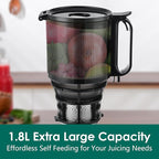 Cold Press Juicer Machines,Fretta Juicer Machines with PCTG Material from the USA,5.3" Extra Large Feed Chute Fit Whole Fruits & Vegetables,Truly BPA-Free,Easy to Clean,250W (Red, 1.8L)