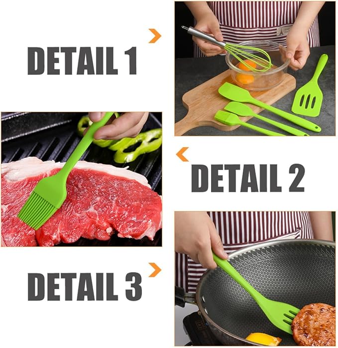 5pcs Green Silicone Kitchen Utensil Set with Spatula, Shovel, and Egg Whisk for Baking and Cooking Tools, Nonstick, Heat Resistant, Cooking Gadgets for Home Use