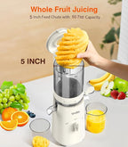 Juicer Machines, 2-in-1 Cold Press Juicer for Juice & Sorbet, suit for Vegetable and Fruit with 5-Inch Wide Chute, Powerful Masticating/High-Yield High Nutrients/Rev Mode/Easier Clean (Off-white)